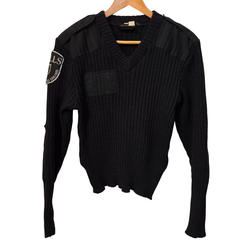 Citadel Sweater Mens Small Black Wool V Neck Commando Kells Patch UK Military